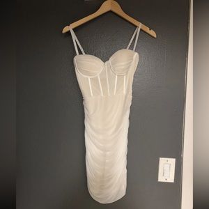 Linlan See Tulle Dress Sleeveless Ruched Bodycon Mini Dresses Club Womens Medium